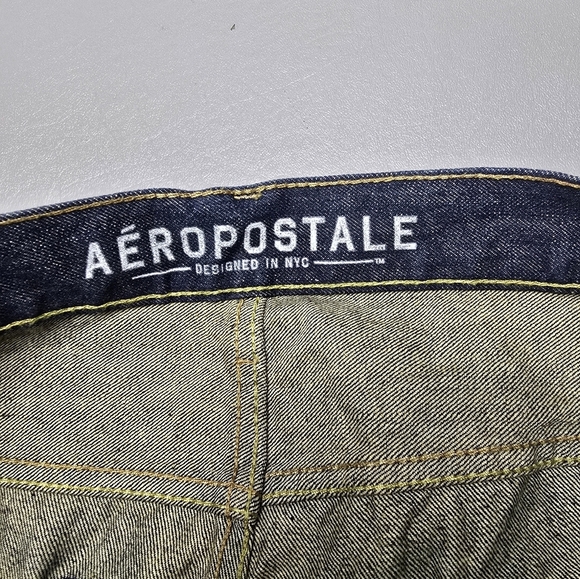 Aeropostale slim boot blue and yellow distressed mens jeans size 36X34 - Picture 8 of 12